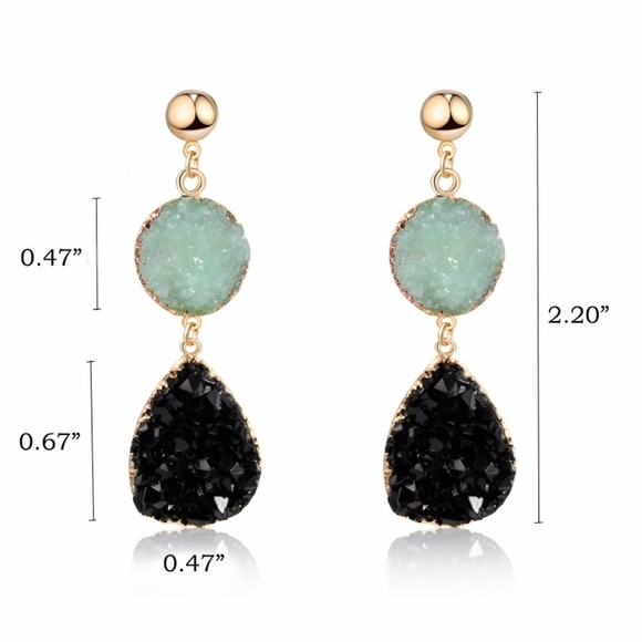 Sparkly Druzy Round Dangle Earrings - Picture 2 of 2